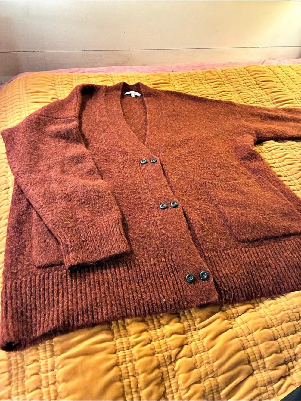 Madewell Allston Double-Button Cardigan Sweater Brown Large